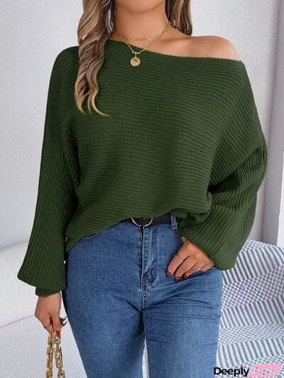 One-Shoulder Lantern Sleeve Sweater