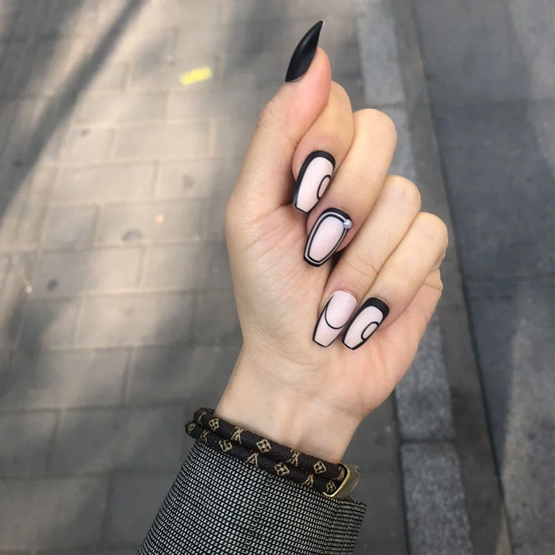 24pcs false press on nails pink color oval head Mid-length Wear  Finished product wearable full cover fake nail tips for girls 515-1-Nail Inspo