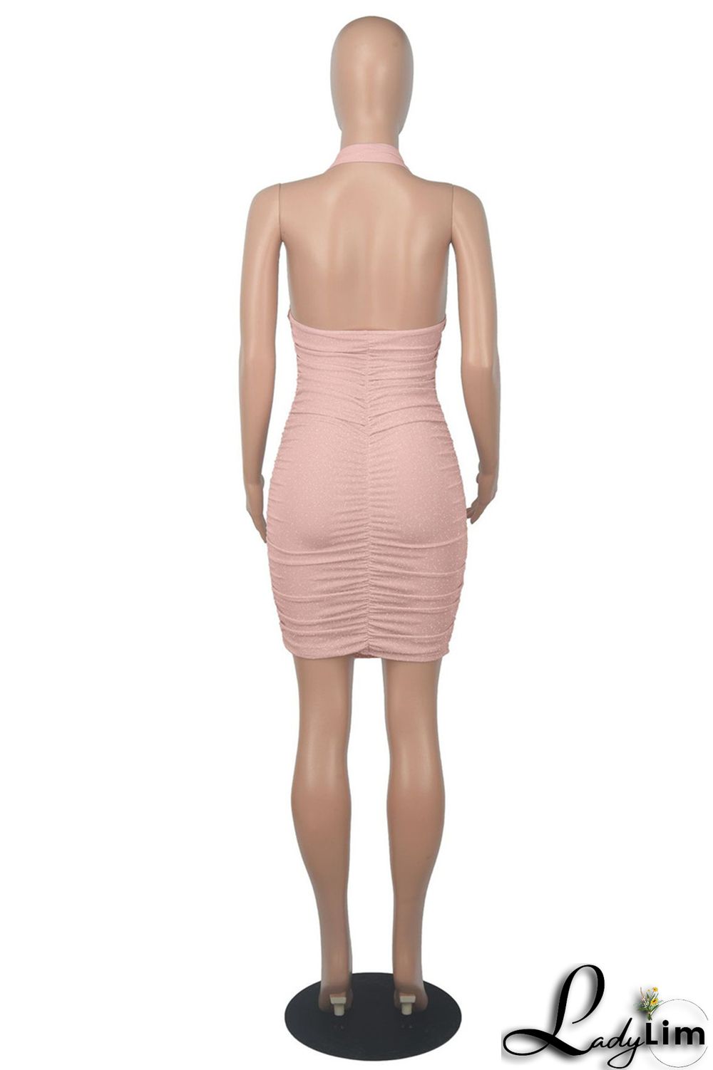 White Fashion Sexy Solid Backless Fold Halter Sleeveless Dress