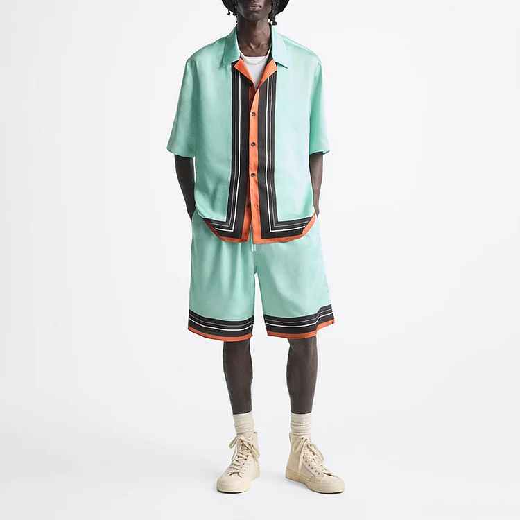 Simple Vertical Stripes Contrasting Colors Shirt And Shorts Co-Ord