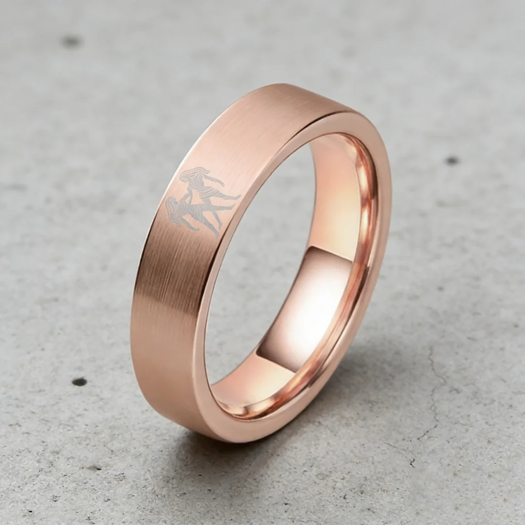 Men Women Flat Gemini Tungsten Carbide Rings Rose Gold Couple Wedding Bands Top Comfort Fit 4MM 6MM 8MM Width