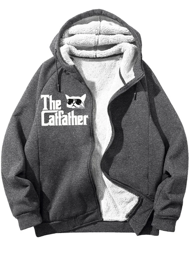 Men's Cat Father Cool Black Cat Funny Graphic Print Hoodie Zip Up Sweatshirt Warm Jacket With Fifties Fleece socialshop