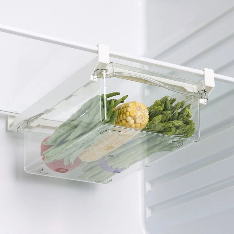 Xpoko Kitchen Fruit Food Storage Box Plastic Clear Fridge Organizer Slide Under Shelf Drawer Box Rack Holder Refrigerator Drawer New