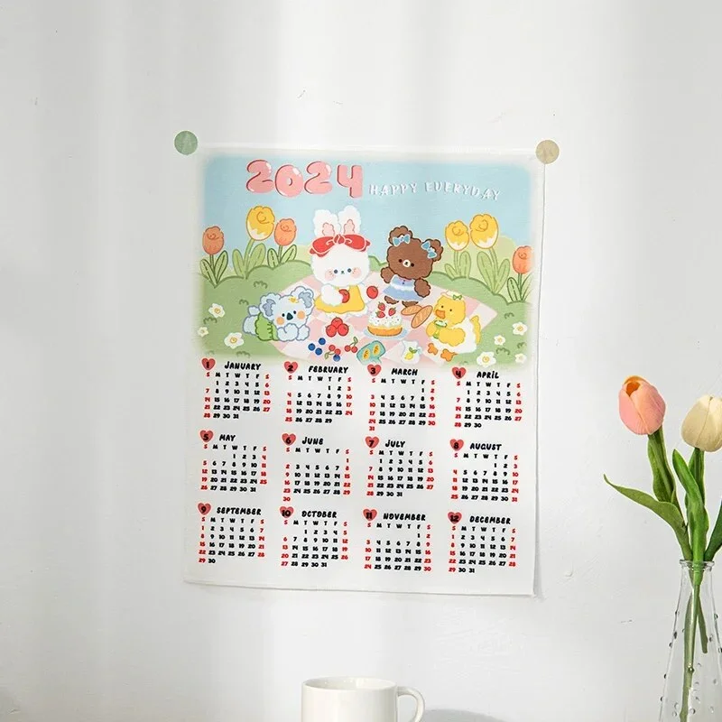 Athvotar Hanging Cloth Wall Calendar Small Tapestry Cartoon Calendar Tapestries Bedroom Background Fabric Decorations 2024 달력 태피스트리