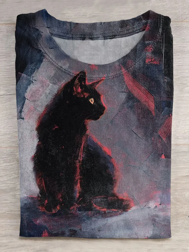 Funny Balck Cat Art Print T-shirt