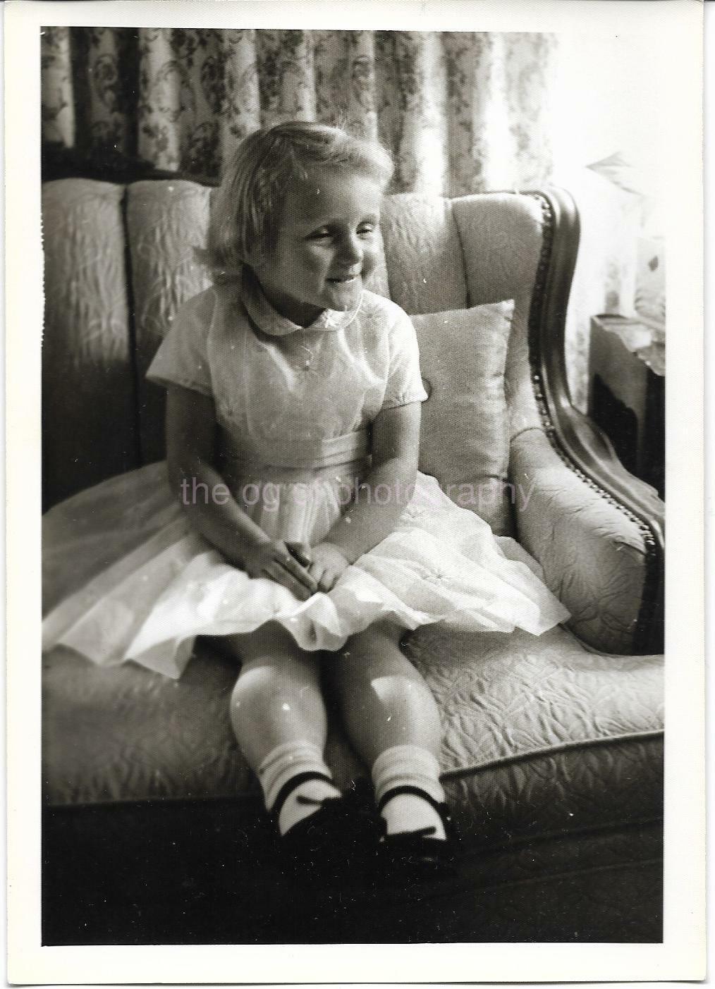 YOUNG GIRL IN A LITTLE WHITE DRESS 5x7 FOUND Photo Poster painting bw Original Portrait 011 2 R