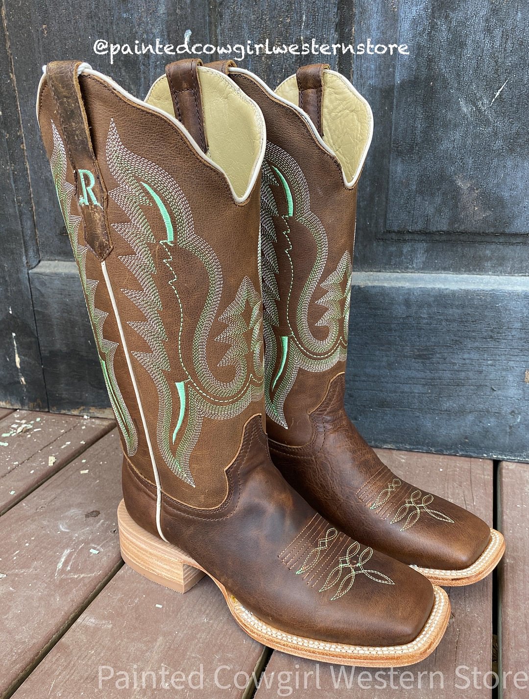 R. Watson Women's Arizona Tan Calf Leather Square Toe Western Boots RWL8301