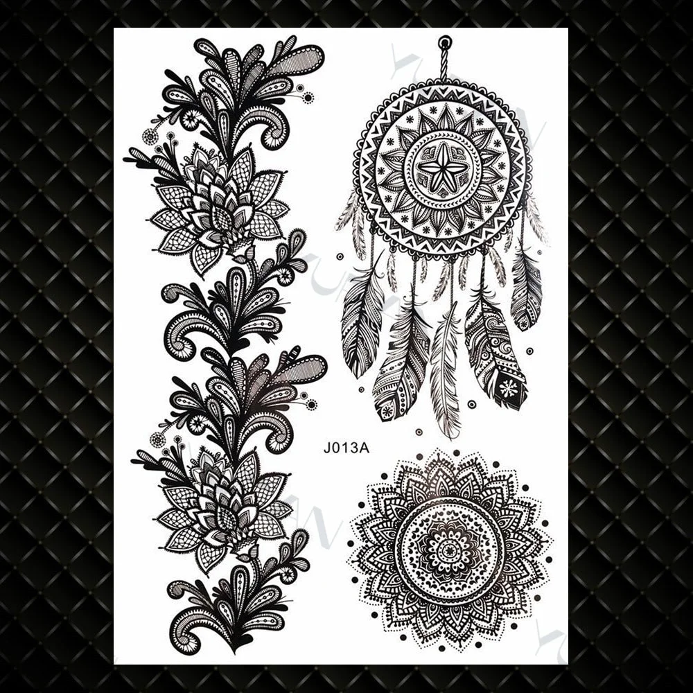 YURAN Women Girl Big Arm Owl Fake Tattoo Temporary Mandala Flower Henna India Tatoo Stickers Custom Black Turtle Tattoos Girls