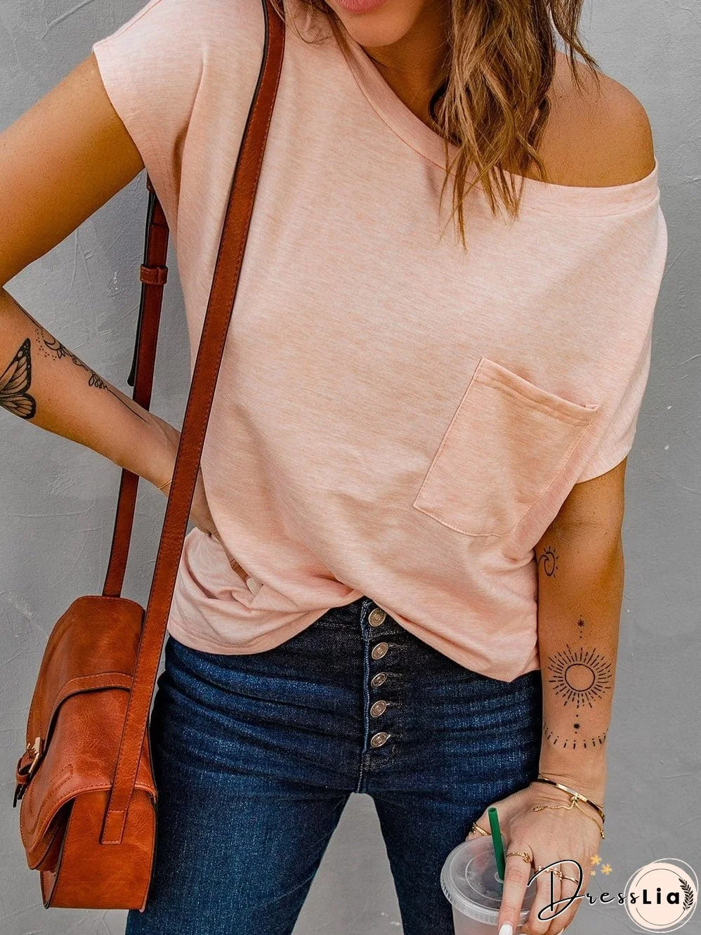 Hypnotic Knit Pocket Tee with Cap Sleeves