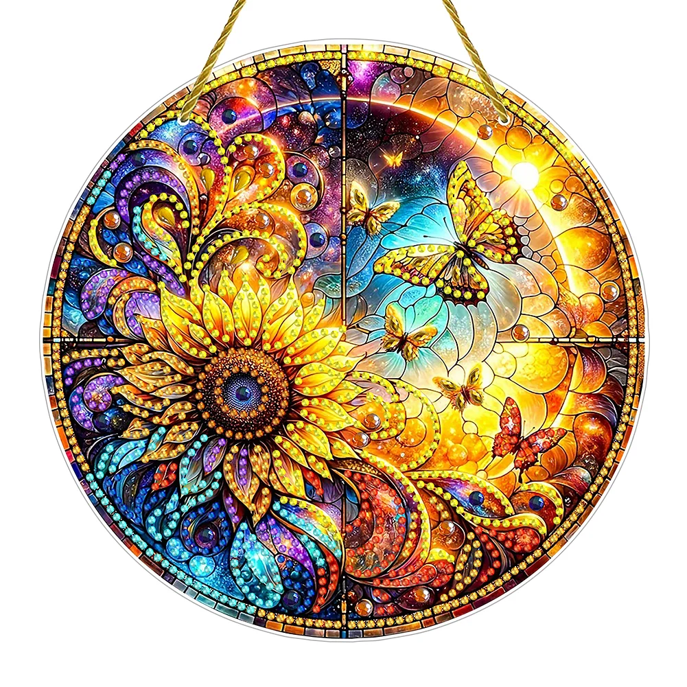 DIY Sunflower Butterfly Acrylic Diamond Painting Hanging Pendant for Home Wall Decor