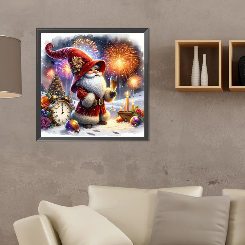Diamond Painting - Full Round Drill - Gnome Clocks New Year(Canvas|40*40cm)