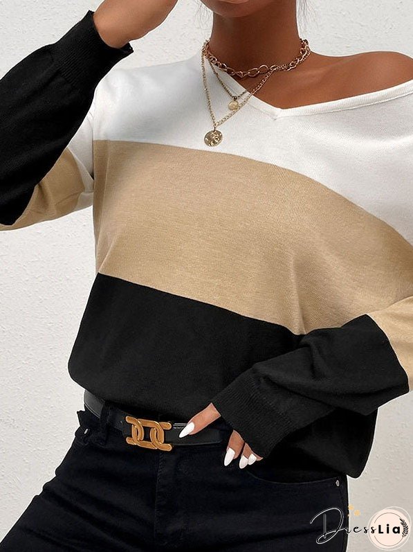 Color Blocking V-neck Sweater