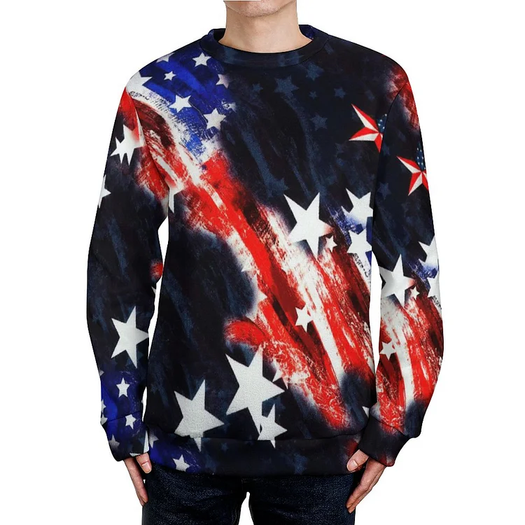 Round Neck Sweater American Flag Print  customized, personalized, gift