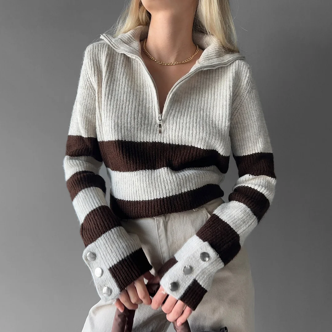 Knit Zipper Sweater、、URBENIE
