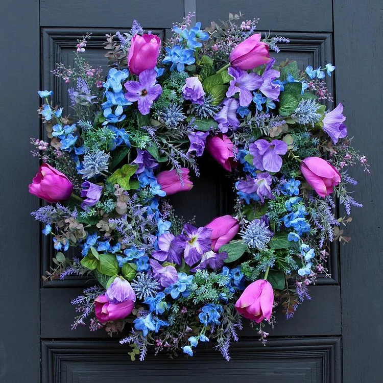 Petunia & Blue Larkspur Front Door Spring Summer Wreath