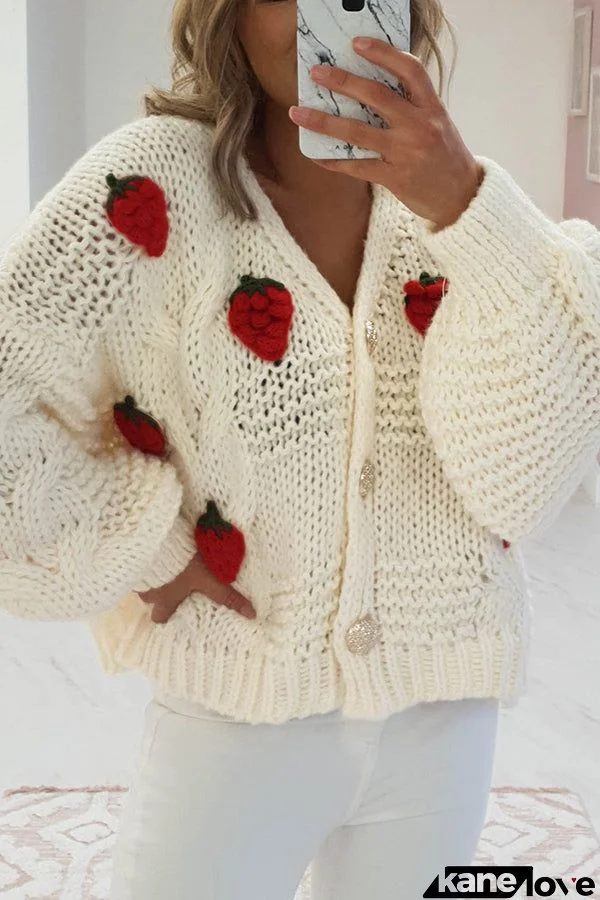 Strawberry Crochet Button Cardigan
