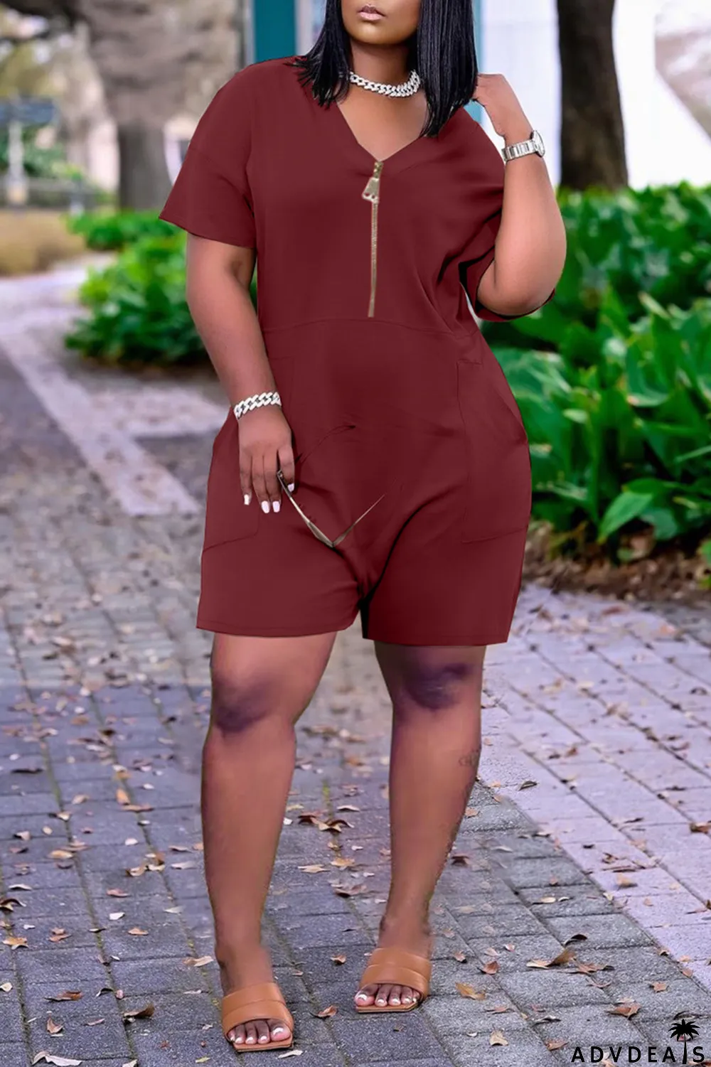 White Fashion Casual Solid Pocket V Neck Loose Romper