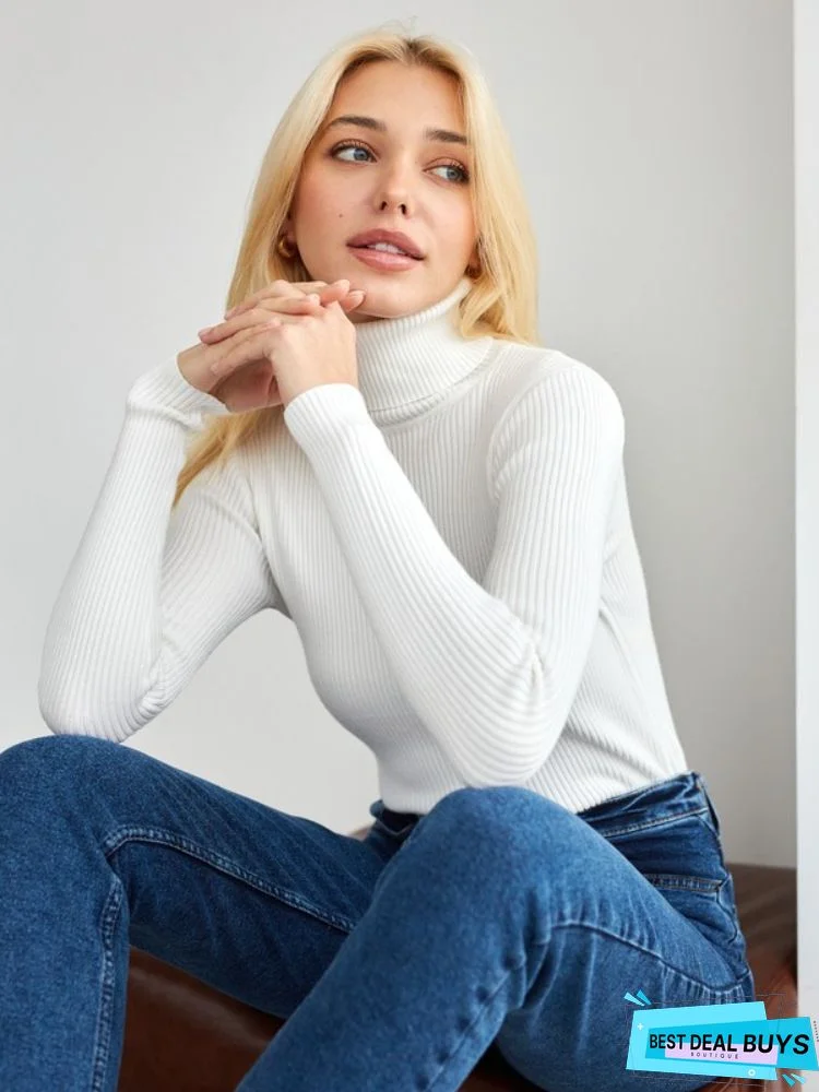 Fall/Winter Turtleneck Color Striped Slim-Fit Knit Sweater