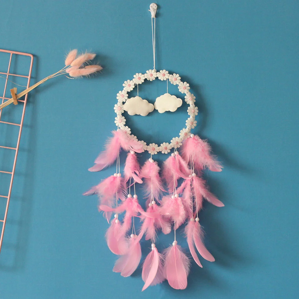 LED Flower Cloud Feather Dreamcatcher String Light Decorative Lamp (Pink)