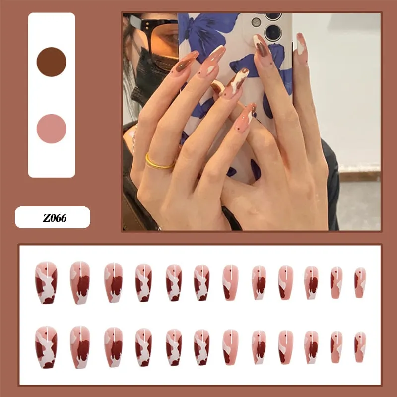 24pcs Butterfly decorated false nails Removable Long Paragraph Fashion Manicure press on nail tips full cover acrylic for girls-Nail Inspo