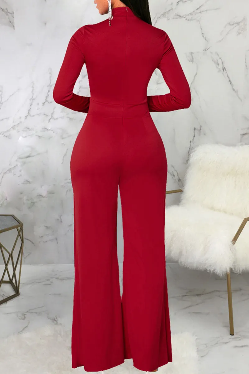 Casual Solid Split Joint V Neck Straight Jumpsuits(3 Colors)