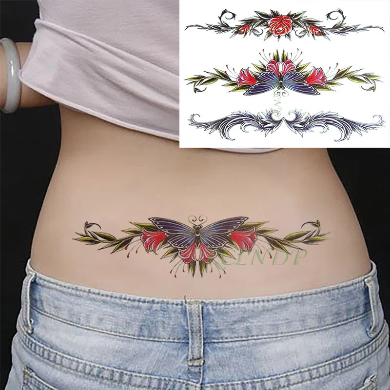 Waterproof Temporary Tattoo Sticker Butterfly Flower wing fake tatto flash tatoo tatouage temporaire waist chest for women girl