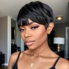 Trendy Layered Pixie Cut Short Wig With Bangs 100% Human Hair | Put On & Go