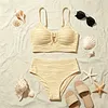 Ruched High-Waisted Bikini Set with Gold Paperclip Detail, 100% Swimwear for Beach Vacation by Inlyline