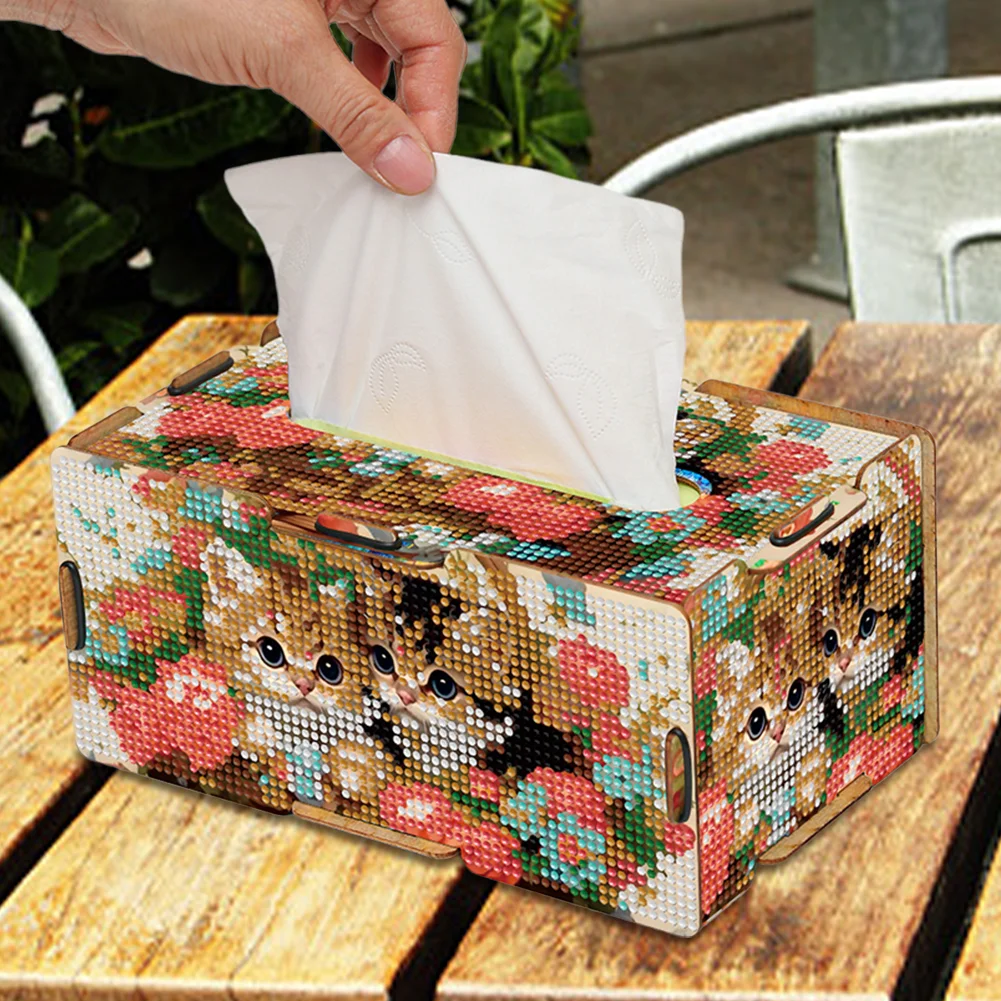 Diamond Painting Tissue Box Kits Rhinestone Craft Kit (Kitten Flower Basket)