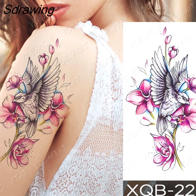Sdrawing Temporary Tattoo Sticker Rose Snake Flower Tattoos Lace Tiger Dragon Body Art Arm Fake Sleeve Tatoo Women