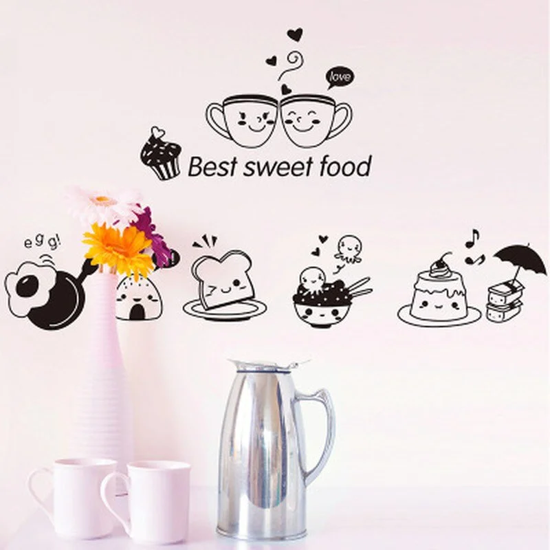 Kitchen Wall Stickers Coffee Sweet Food DIY Wall Art Decal Decoration Oven Dining Hall Wallpapers PVC Wall Decals/Adhesive