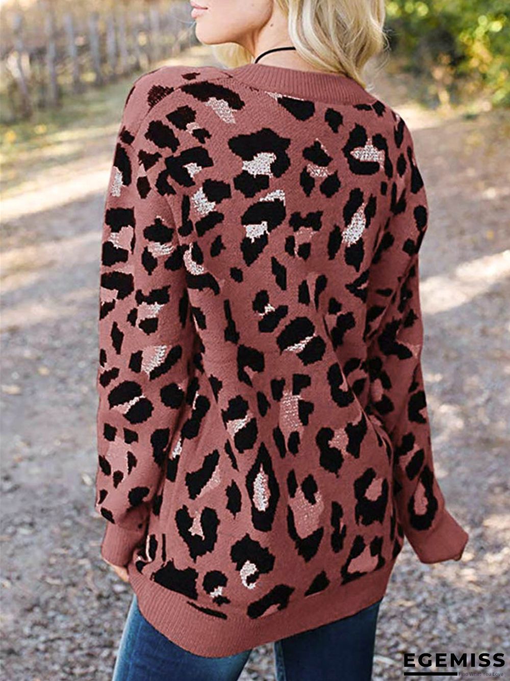 Fashion Leopard Jacquard V-neck Sweater | EGEMISS