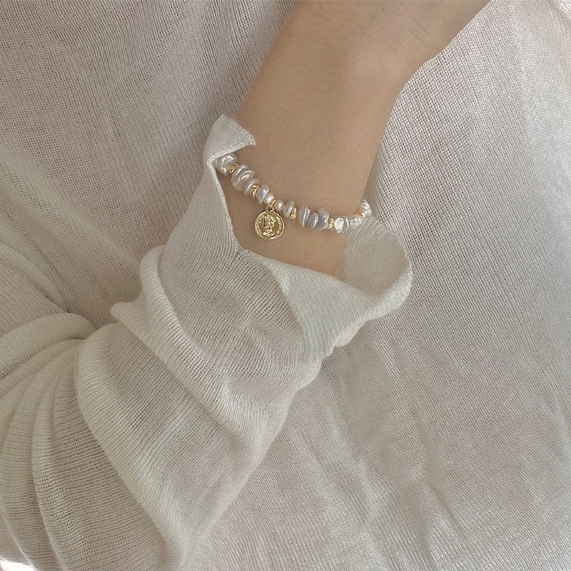 Rare Cold Grey Polarized Exotic Crushed Silver Luxury Pearl Bracelet