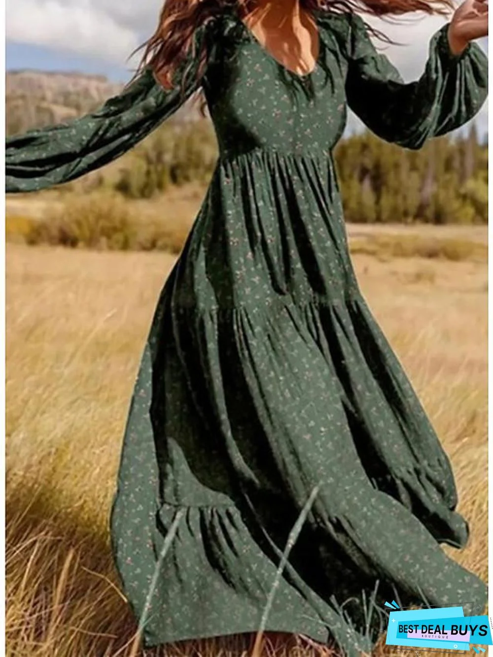 Women's Swing Dress Maxi Long Dress Long Sleeve Floral Patchwork Print Fall Spring Casual Black Green Beige Black Dresses