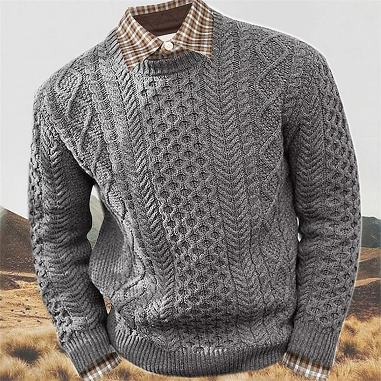 Casual Crew Neck Long Sleeve Solid Cable Knitted Sweater