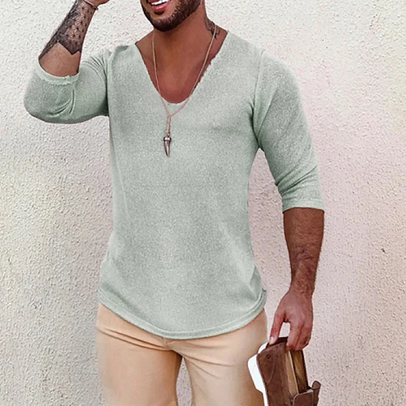 Wongn Wongn And Fall New Men's V-Neck T-Shirt Men's Fashion Short-Sleeved Jacket Knit Sweater Male