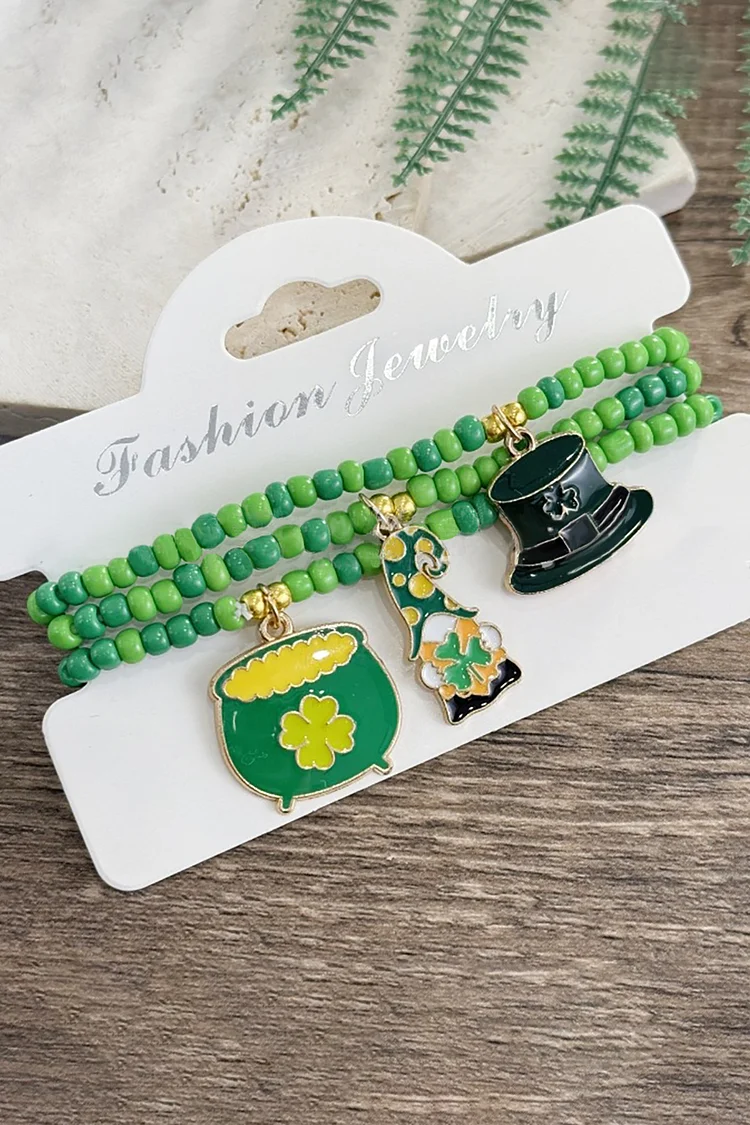 Shamrock Pendants Beaded St. Patrick's Day Bracelet