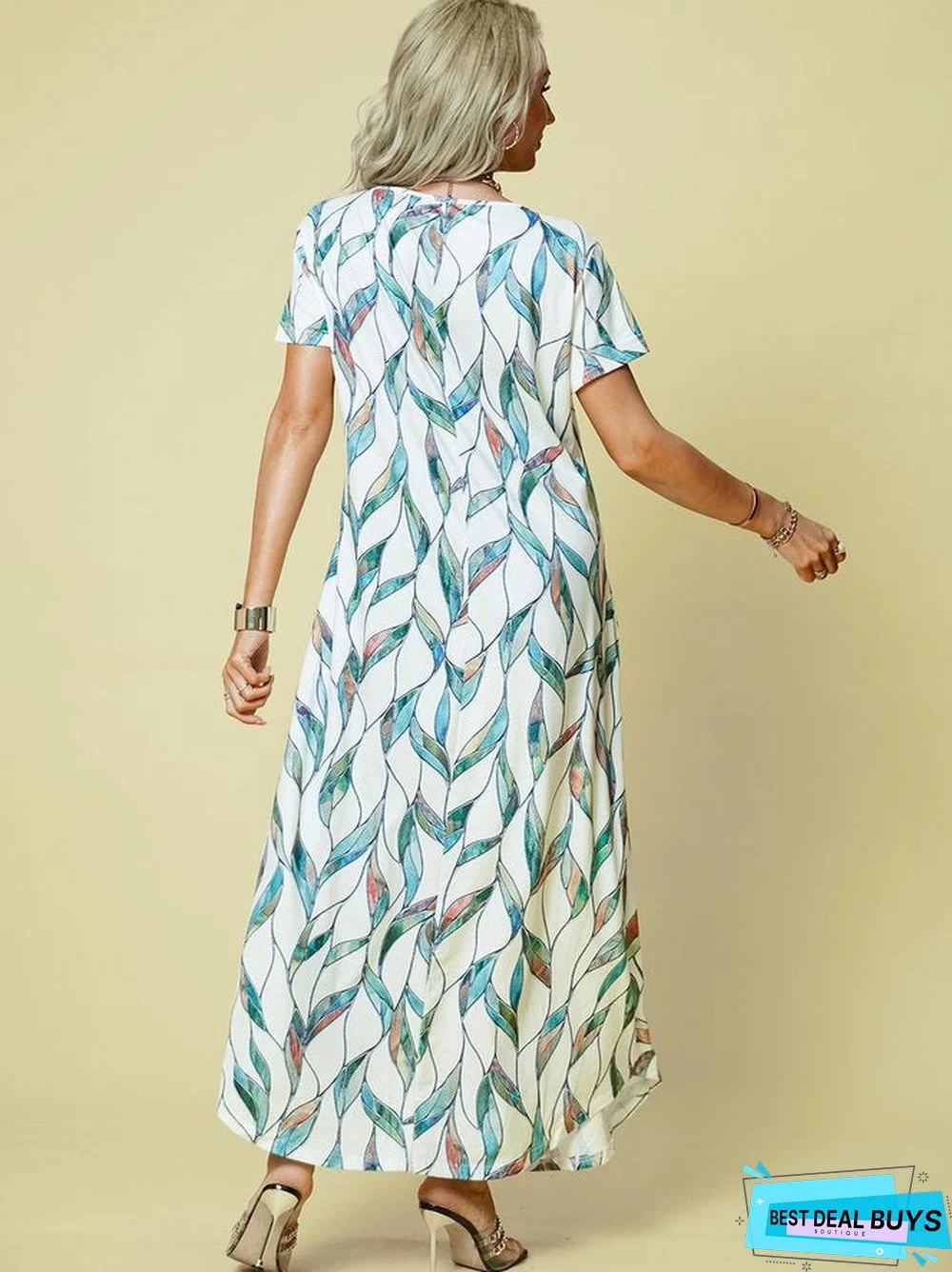 Plus Size Vintage Boho Holiday Crew Neck Shift Casual Short Sleeve Dresses