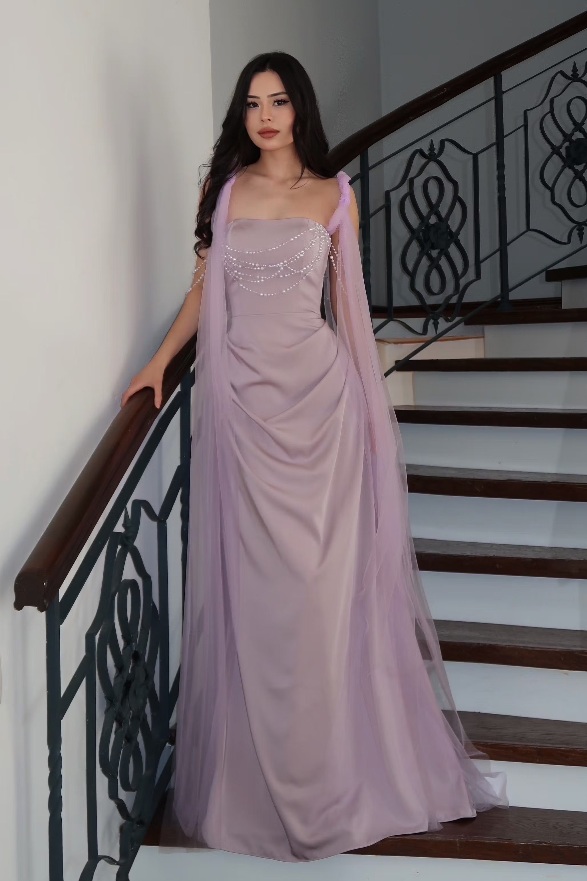 Exquisite Strapless Sheer Straps Sleeveless High-Waisted Long Prom Dress With Beading | YC0528 Wellcucu