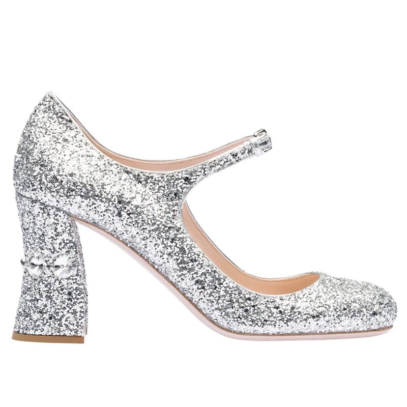 VCSHOES Bling Bling Crystal Studs Chunky Heels Mary Jane Pumps Bride Shoes Ladies Glitter Sequins High Heels Wedding Shoes