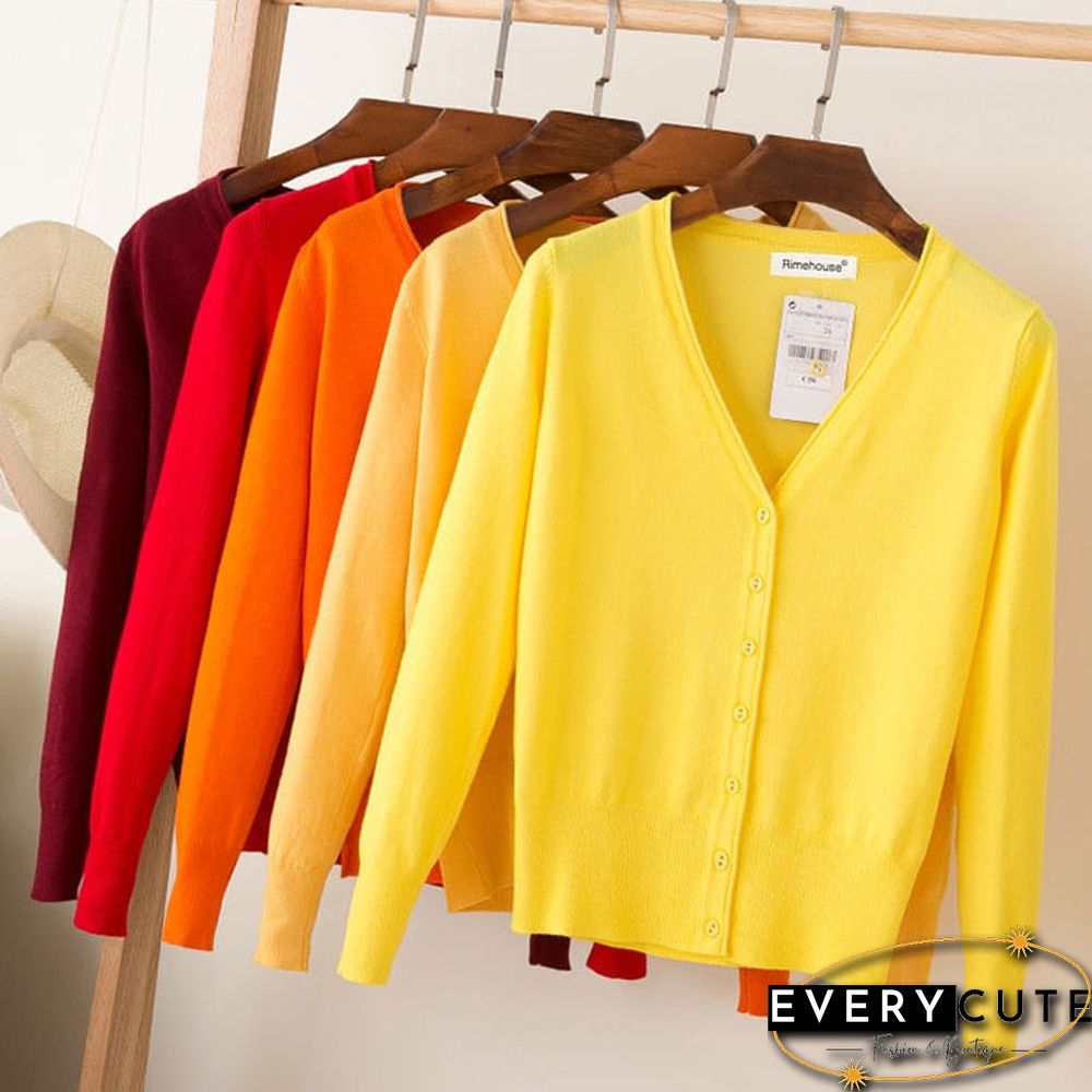 Casual Women Knitted Cardigan Sweater Autumn Winter Women Solid Color V-Neck Long Sleeve Plus Size Crochet Knit Sweater Coat