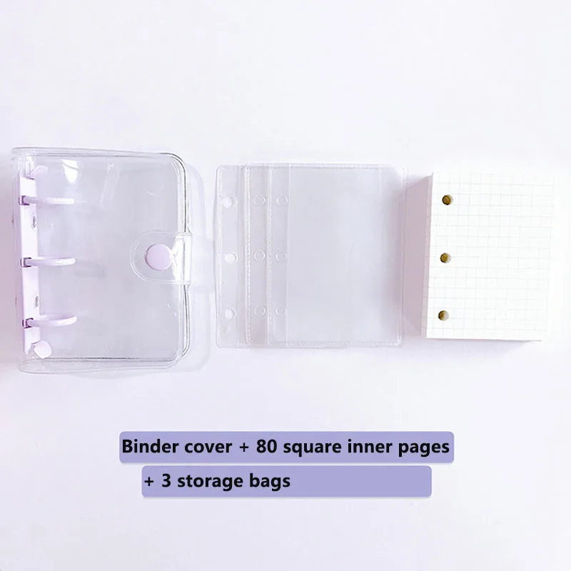 Fromthenon Mini 3-hole Loose-leaf Notebook Transparent PVC Shell Girl's Heart Spiral Notebook Coil Binder Inner Page Book
