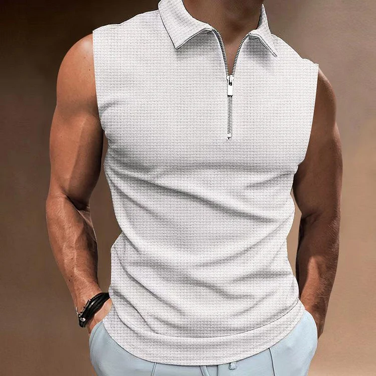 Men's Zipper Polo Collar Sleeveless Tank Top 50968904Z