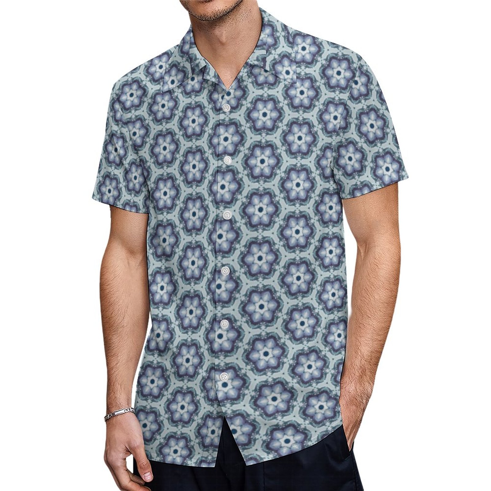Elegant Vintage Abstract Fractal Floral Pattern Hawaiian Shirt Mens Button Down Tropical Hawaii Beach Shirts