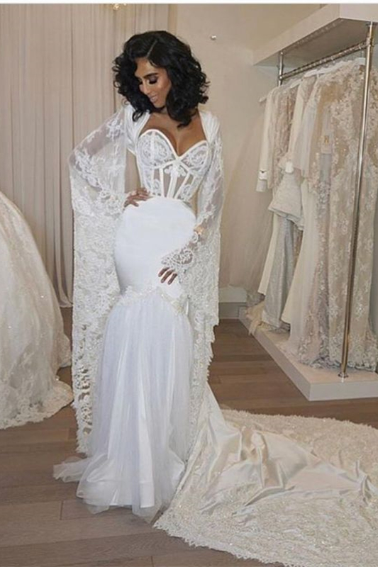Daisda Sweetheart Modern Wedding Dress Mermaid With Lace Cape