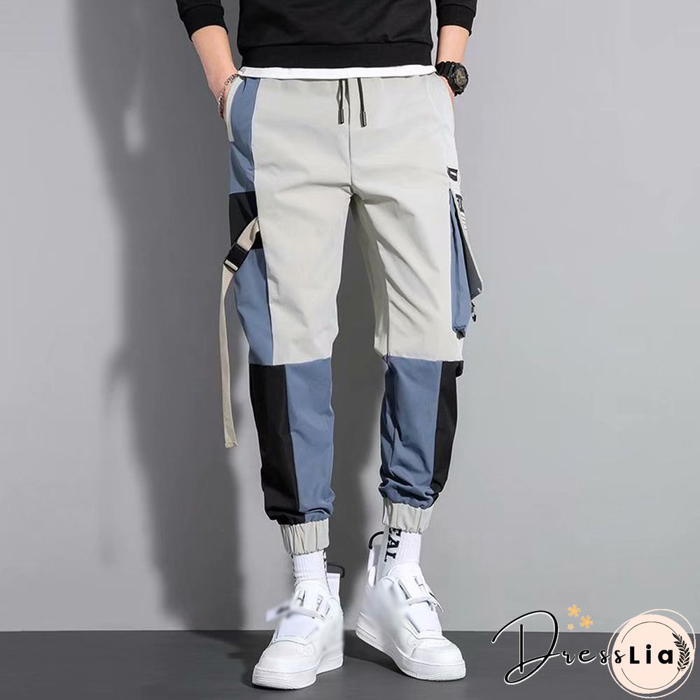 Contrasting Color Casual Functional Pants