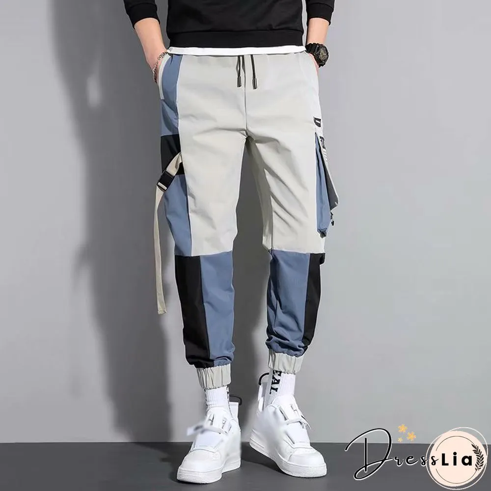 Contrasting Color Casual Functional Pants