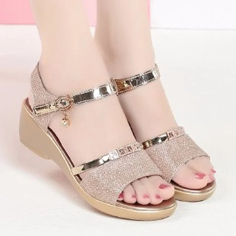 Tanguoant Wedges Sandals Women Shoes New Brand Rhinestone High Heels Sandals 2022 Bling Summer Slippers Pumps 2 Style Women Shoes