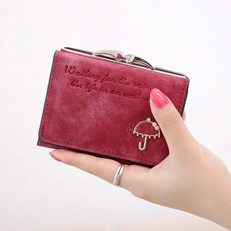 Women Carteira Umbrella Scrub Leather Clutch Trifold Wallet Money Bag Holder Purse Small Wallet female Short Wallet Credit Cards