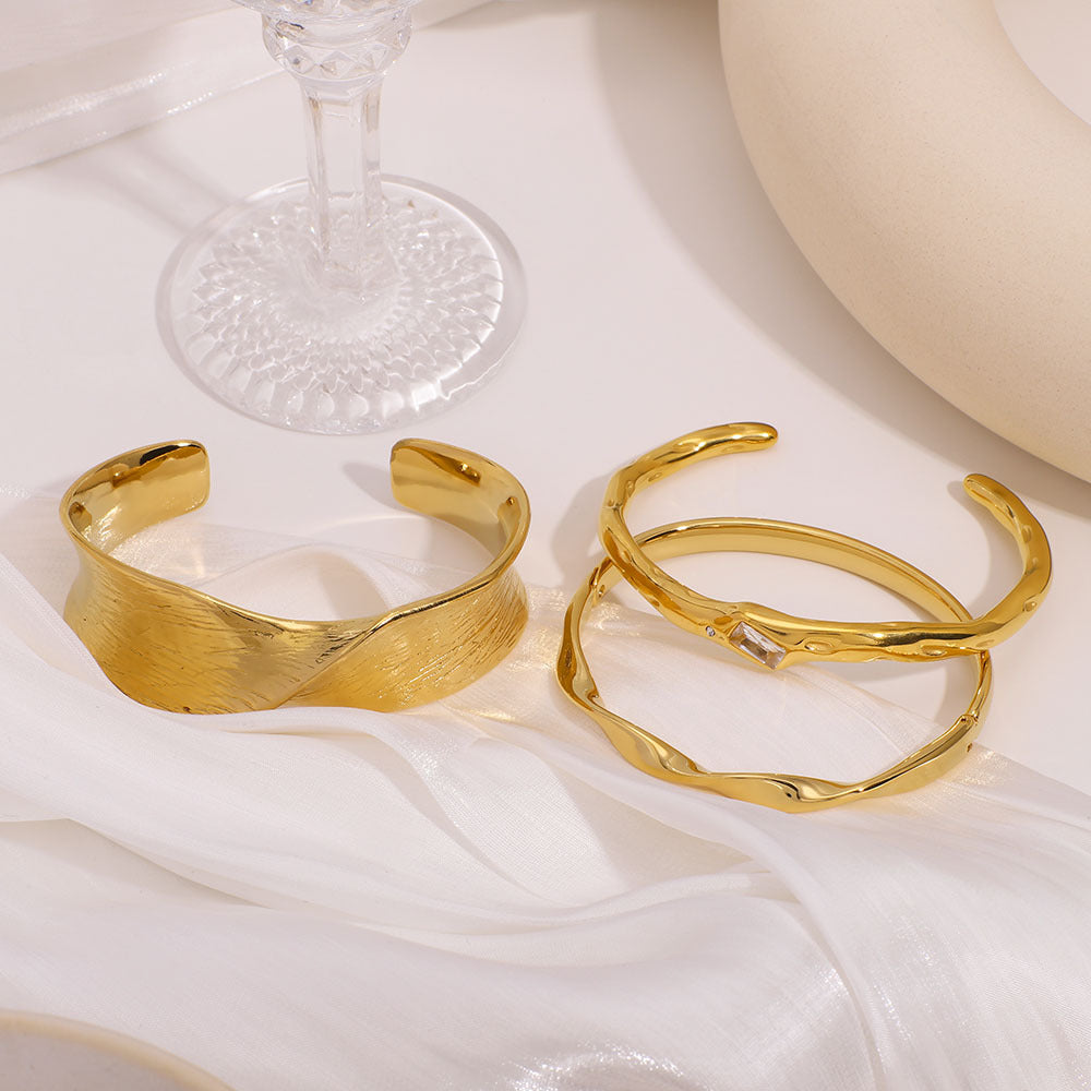 Stainless Steel Wide Cross Casting Bracelet Inlaid Zircon Ins Style Open Bracelet For Women